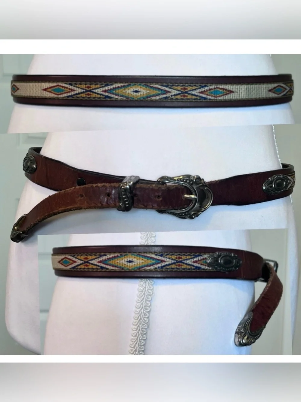 Southwestern Distressed from Age Brown Leather Belt Sz 32
